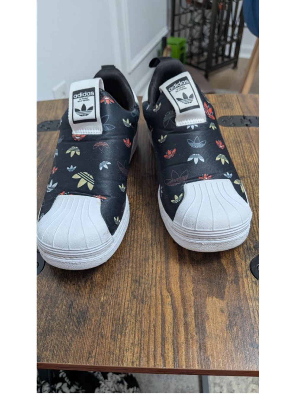 Adidas Originals Superstar 360 Slip On Trefoil Print Black White Kids Sneakers 2